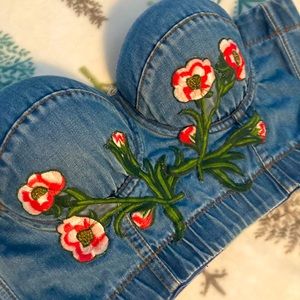 Denim flower embroidered corset